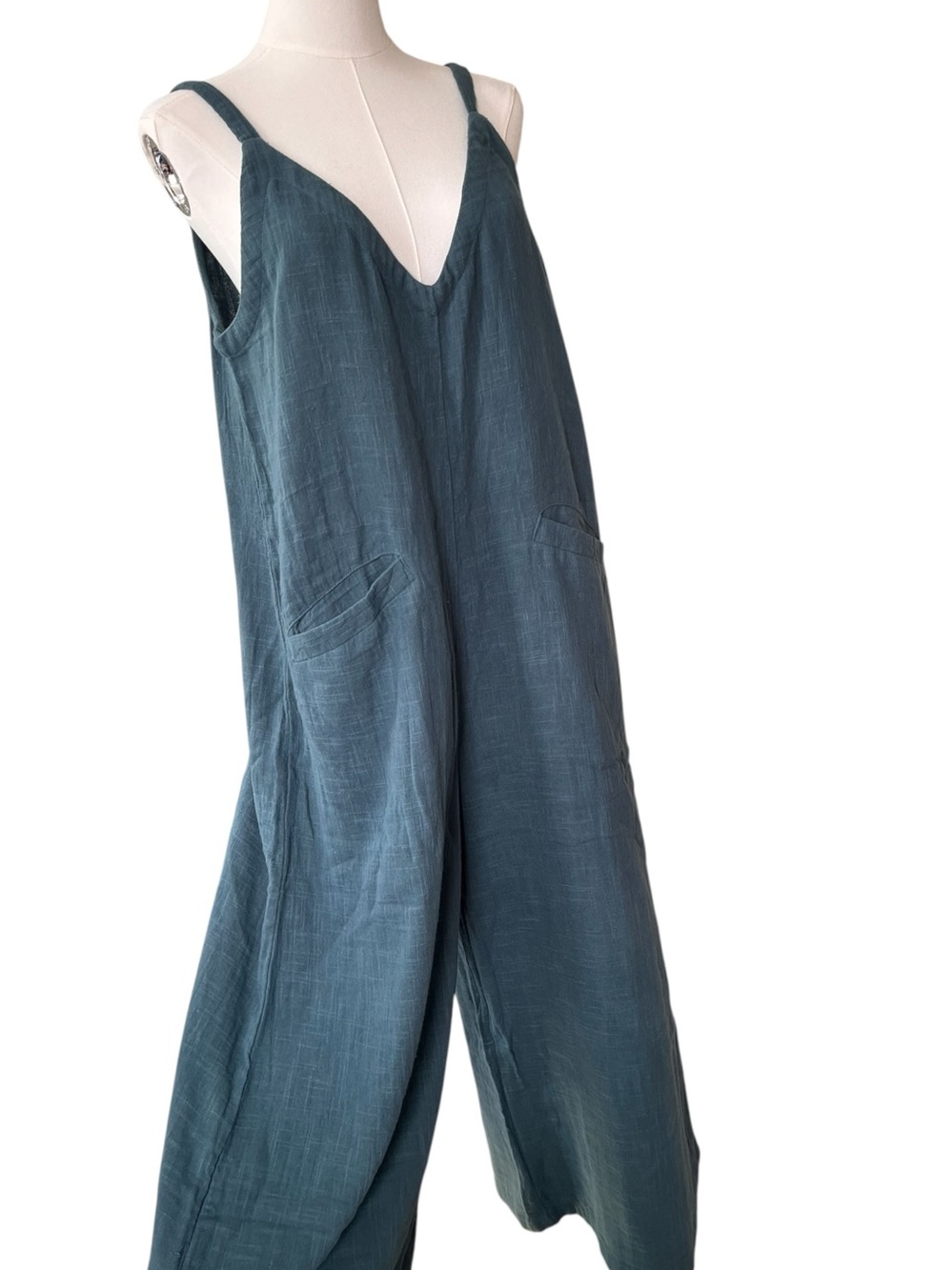NWOT Natural Life 100% cotton wide leg overall jumpsuit blue S